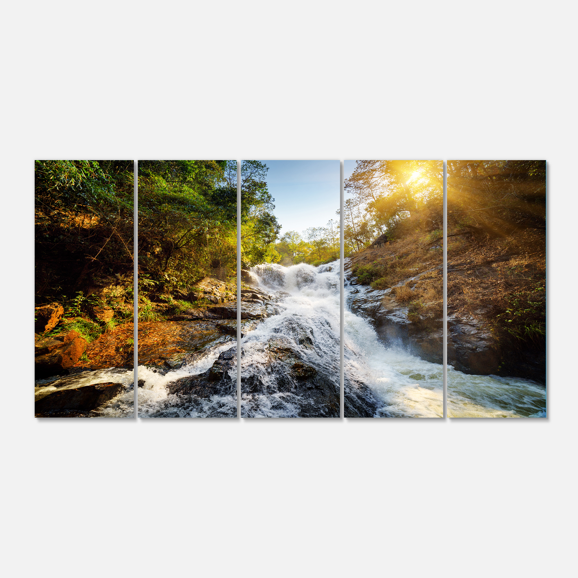 Designart - Waterfall through the Forest - Landscape Canvas Art Print